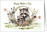 Mother’s Day with a Raccoon and her Baby Surrounded by Flowers card