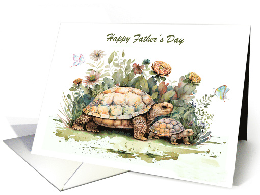 Father's Day with a Turtle and his Baby Surrounded by Flowers card