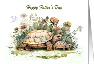 Father’s Day with a Turtle and his Baby Surrounded by Flowers card