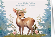 Father’s Day to Husband with a Beautiful Deer Wearing Flowers card
