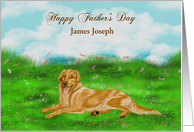 Father’s Day Custom Name a Golden Retriever Relaxing in a Meadow card