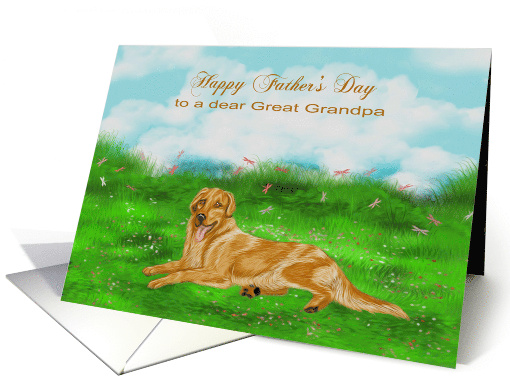 Father's Day to Great Grandpa with a Golden Retriever Relaxing card