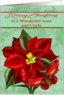 Christmas to Aunt and Uncle with a Poinsettia and a Colorful Butterfly card
