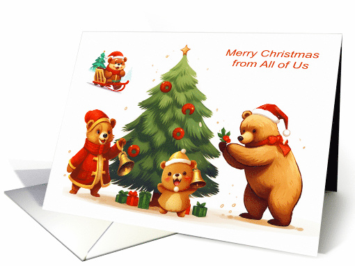 Christmas from All of Us with Adorable Bears and a Decorated Tree card