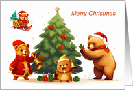 Christmas with Festive Adorable Bears and a Decorated Tree card