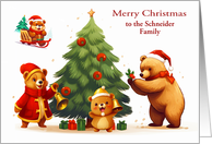 Christmas for Custom Name with Adorable Bears and a Decorated Tree card