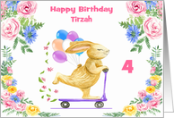 Birthday Custom Name and Age with a Rabbit Riding a Purple Scooter card