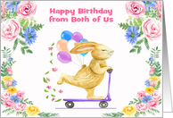 Birthday from Both of Us with a Rabbit Riding a Purple Scooter card