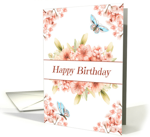 Birthday with Pantone Color of the Year Peach Fuzz with Flowers card