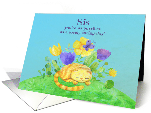 Birthday to Sister Humor with a Lovely Spring Day and a Cat card
