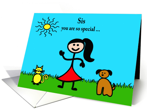 Birthday to Sister Humor with a Stick Female and Her Pets card