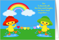 Birthday to Sister Humor with Two Cute Ducks Playing in a Puddle card