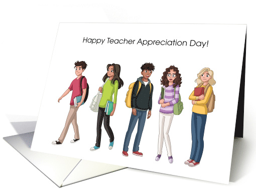 Teacher Appreciation Day to Teacher with Kids Holding Books card
