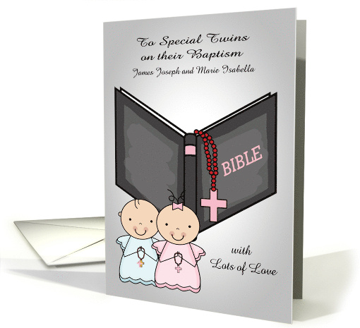 Congratulations on Baptism Twin Boy and Girl Custom Name card