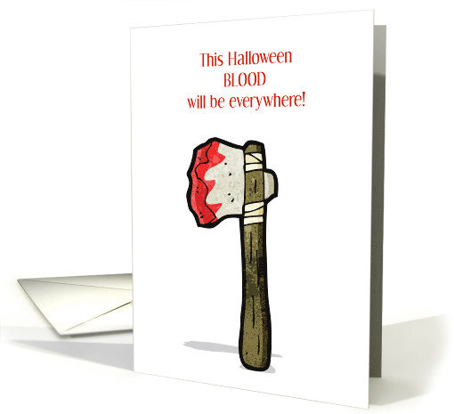Halloween with Scary Bloody Axe on a solid background card (1940620)