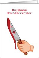 Halloween with a Hand Holding a Scary Bloody Knife card