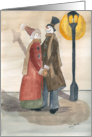 A happy snowman couple together at christmas card