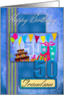 Grandson 50th Birthday, Balloons And Cake card