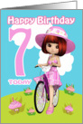 7th Birthday Card Pretty Little Girl On A Bicycle With Cupcake Flowers card