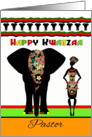 Happy Kwanzaa, Pastor, Elephant And Lady card