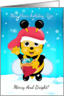 Honey Bee With Fun Holiday Hat And Sack Of Gifts card
