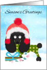 Black Poodle Season’s Greetings, Poodle Dressed In Winter Warmers card