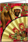 Chinese New Year, Year Of The Monkey, Monkey Fan And Envelopes card
