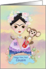 Cousin, Chinese New Year Greeting Card With Girl And Monkey card