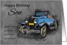 Son, Vintage Blue Car On Watercolor Background card