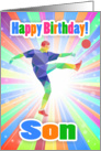 Son, Soccer Player Birthday Colorful Abstract Pattern card
