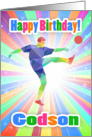 Godson, Soccer Player Birthday Colorful Abstract Pattern card