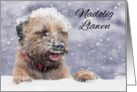 Border Terrier Dog In The Snow, Nadolig Llawen, Welsh Language card