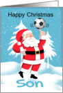 Son Soccer / Football Christmas Greeting With Snow Scene card