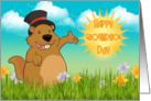 Groundhog Day Greeting Card With Spring Scenery And Sun Sentiment card