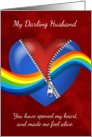Husband, Gay, Valentine’s Day Card With Zipper Heart & Rainbow card