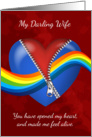 Wife, Lesbian, Valentine’s Day Card With Zipper Heart & Rainbow card