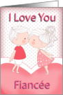 Fiancee, Cute Kissing Couple Valentine With Heart And Polka dots card