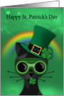 Black Cat Saint Patrick’s Day, With Rainbow and Shamrock card