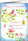 15th Birthday Little Birds With leaves and flowers, cute watercolor card