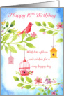 16th Birthday Little Birds With leaves and flowers, cute watercolor card