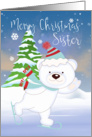 Sister, Bear Skating, Christmas Polar Bear Greetings card