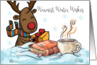 Christmas Reindeer, With Book Hot Chocolate And Gift, Greetings card