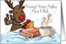 Mum & Dad, Christmas Reindeer, With Book Hot Chocolate And Gift, card