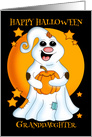 Granddaughter Happy Halloween Ghost, With Pumpkin and Stars card