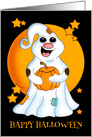 Happy Halloween Ghost, With Pumpkin and Stars card