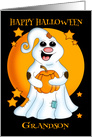 Grandson Happy Halloween Ghost, With Pumpkin and Stars card