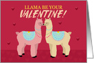 Llama be your valentine, two kissing Llamas and hearts card