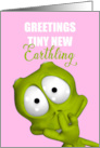 Pink Alien New Baby Girl Card Greetings Tiny New Earthling card