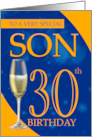 Son 30th Birthday In Blue And Orange With Champagne card