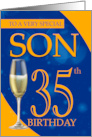 Son 35th Birthday In Blue And Orange With Champagne card